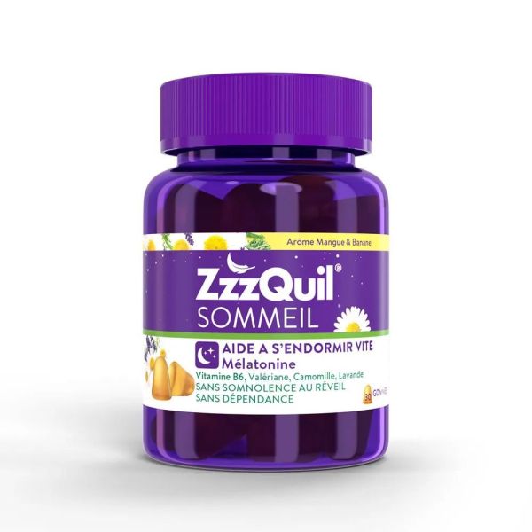 ZzzQuil Sommeil Mélatonine Mangue/Banane Gummies x30